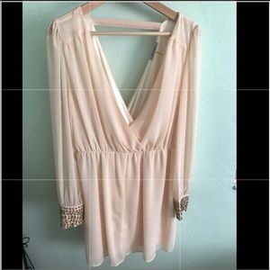 Blush color long sleeve cocktail dress